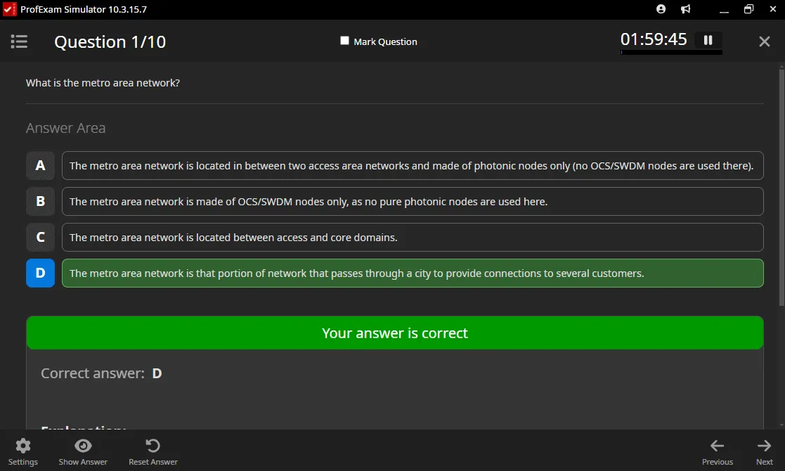 ProfExam Simulator Preview 10 - Show Answer