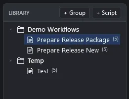 Automator workflow library saved as a portable .auto document with groups for different kinds of work