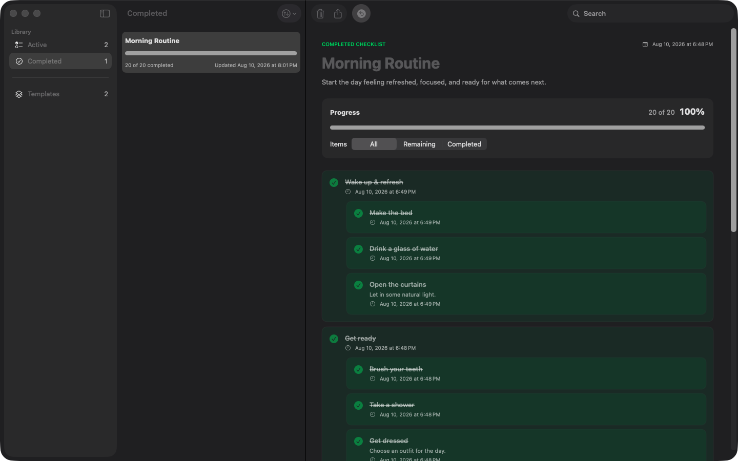 Checklist Tracker - Completed Checklist