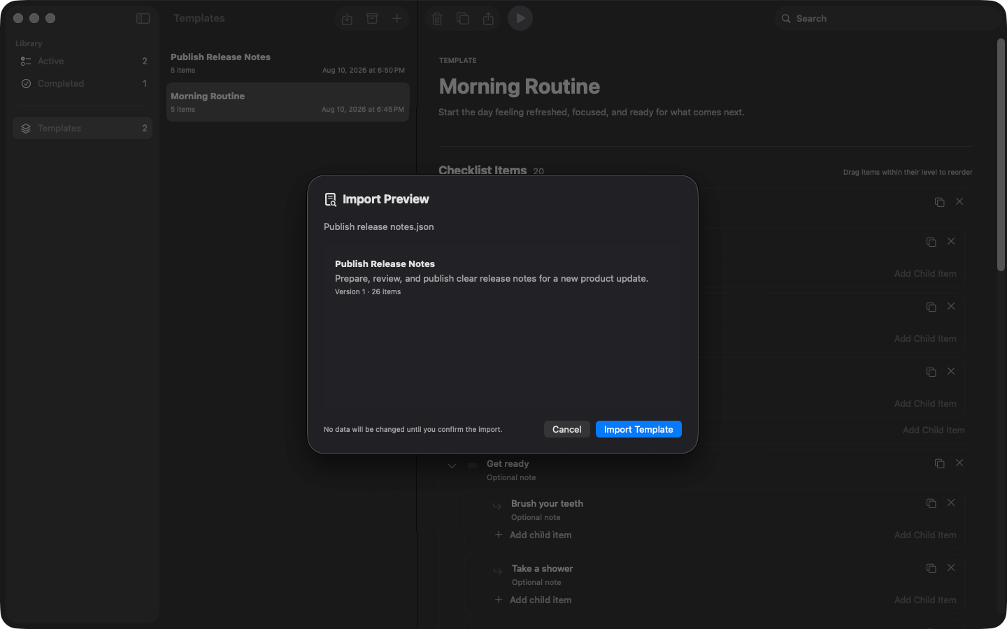 Checklist Tracker - Import Template