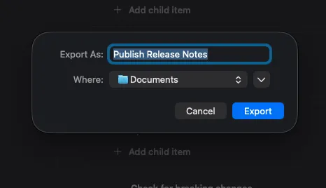 Exporting checklists to a file from Checklist Tracker for macOS