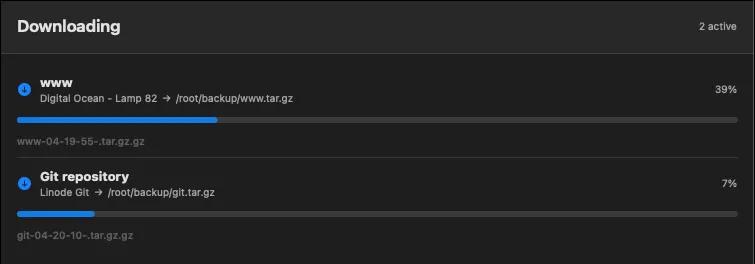 Live transfer progress for files and folders downloaded from an SFTP server
