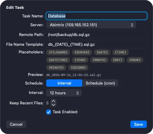 Filename template and retention settings for downloaded files in FileCarrier