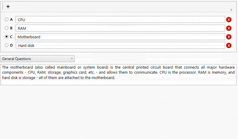ProfExam Creator drag-and-drop question editor for building interactive professional certification exams