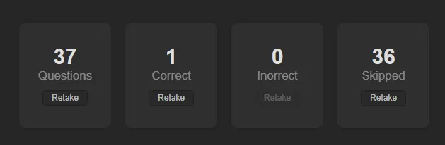 ProfExam Simulator score report with correct and incorrect answers, explanations, and targeted retake options