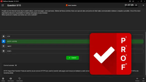 ProfExam Simulator displaying a realistic practice exam interface