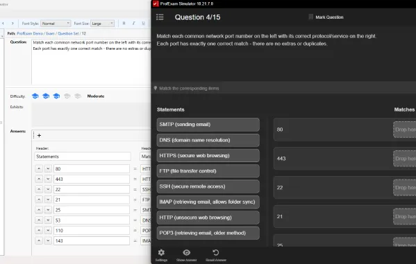 ProfExam Creator previewing an authored exam directly in ProfExam Simulator