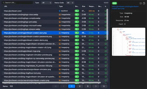 Technical website audit in SiteAnalyzer showing broken links, HTTP errors, response times, redirects, and crawl depth