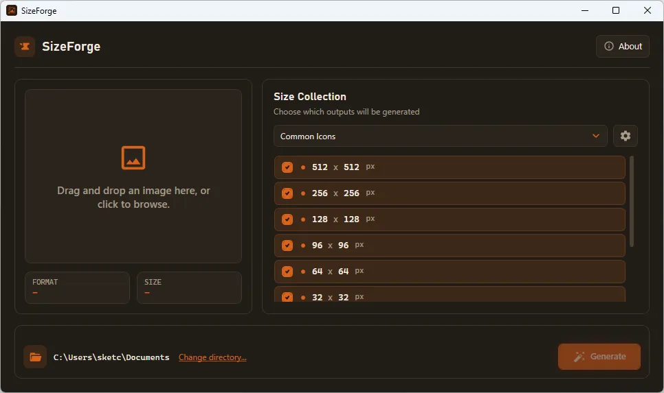 SizeForge batch image resizer with app icon size collection
