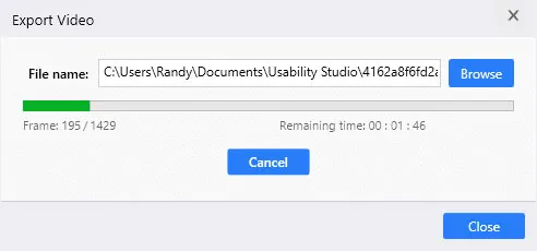 Usability Studio video export combining screen recording, participant webcam, mouse visualization, and audio into one file