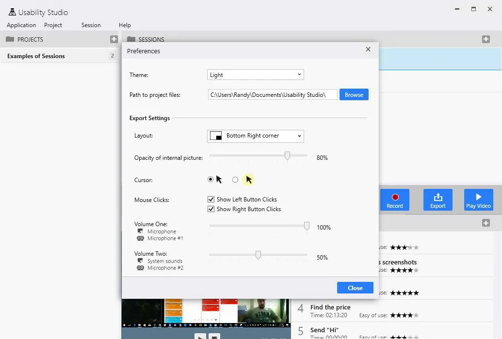 Usability Studio - Settings